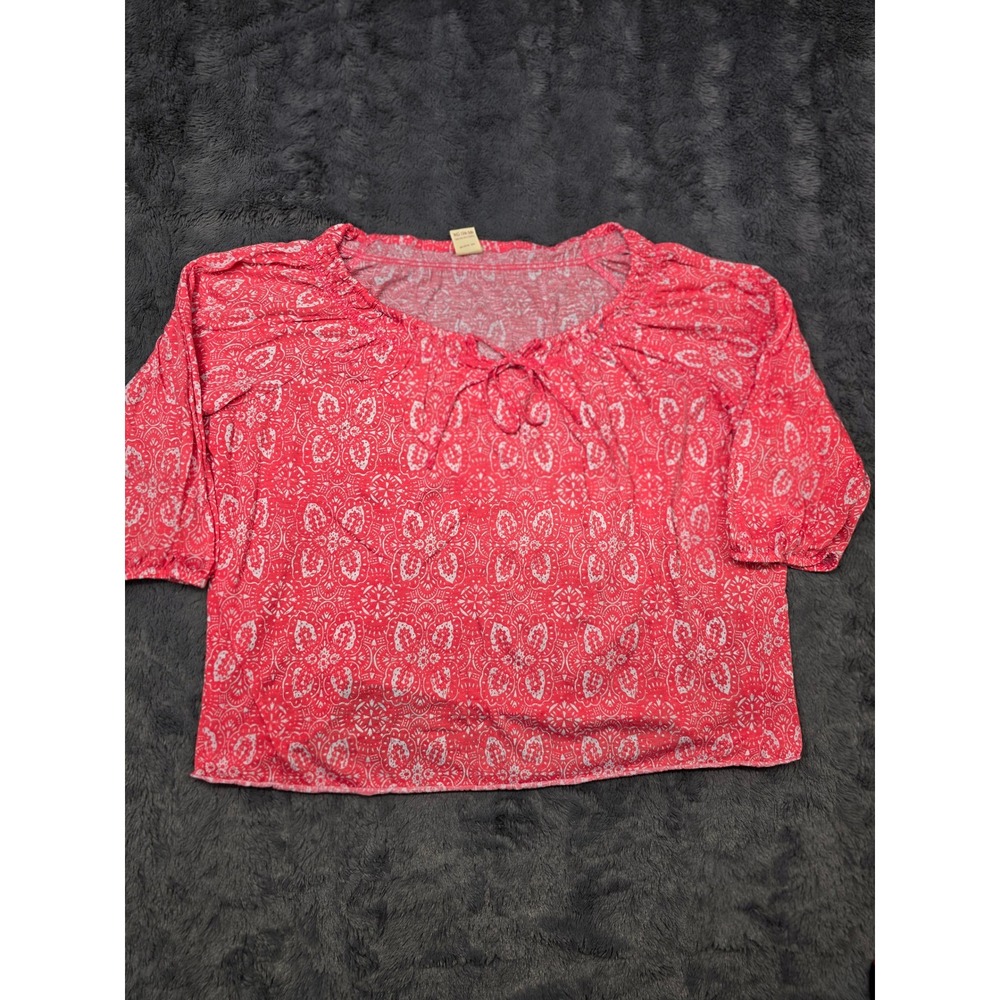 Faded Glory Womens XL 16-18 Coral Pink Medallion Paisley Peasant Blouse Top